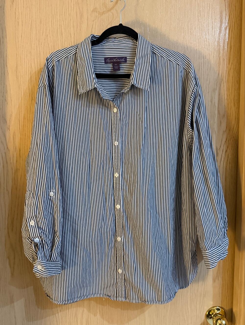 Gloria Vanderbilt Women’s 3X Charcoal Gray White Striped Button Down Shirt